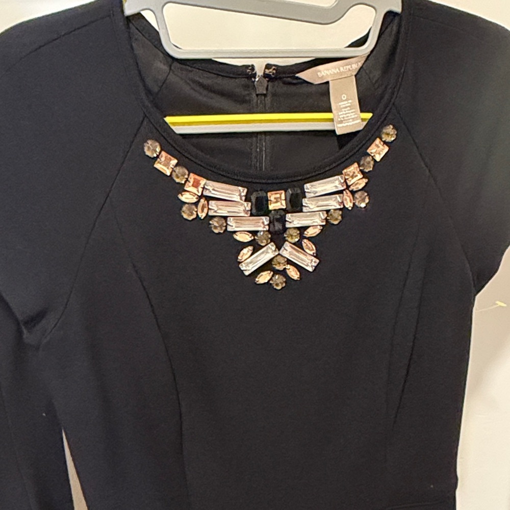 Banana Republic Black Midi Dress with Jewel Bib